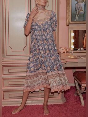 uo satin lace trim empire waist midi dress Alex Evenings Lace & Jersey Empire Gown Navy / 16 main image 1